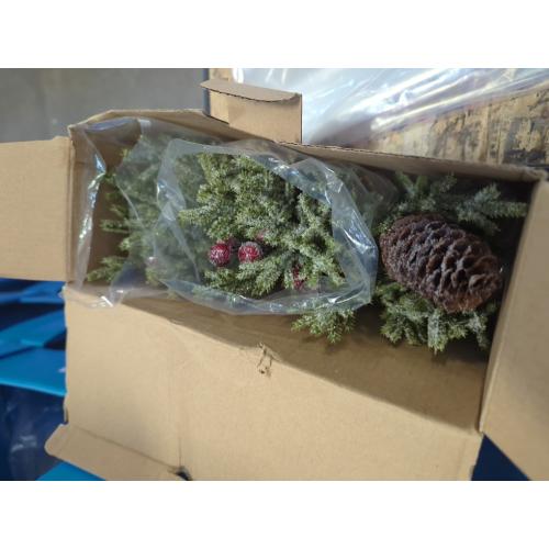 Velener Artificial Christmas Flowers for Outdoor-3 Pcs Faux Pine Branches with Red Berries & Pinecones, Fake Christmas Greenery Stems with Burlap Bag Vase, Winter Norfolk Pine Branches for Indoor