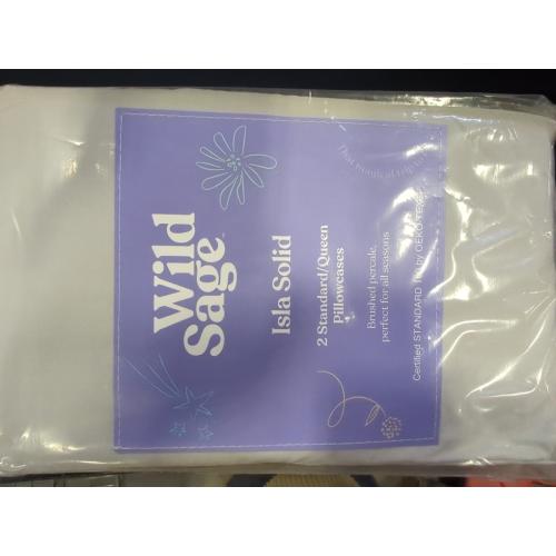 Lunar Queen Size Pillow Cases 2 Pack Wild Sage Brushed Cotton Percale 300-Thread-Count Standard/Queen Pillowcase in Lunar Rock