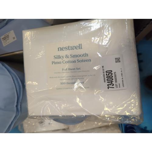 Nestwell Pima Cotton Sateen 500-Thread-Count Full Sheet Set in Bright White