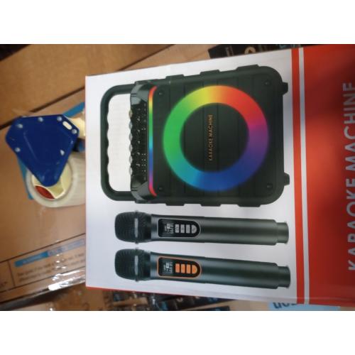 Karaoke Machine with 2 Wireless Microphones, Portable Bluetooth Speaker with Bass/Treble Adjustment, PA System with Remote Control, LED Light, Support REC/FM/AUX/USB/TF for Home Party