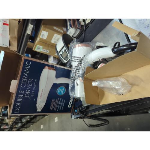 Conair Double Ceramic 1875W Hair Dryer, 3 Heat/ 2 Speed Blow Dryer, Powerful and Fast Drying, Includes Concentrator, Cool Shot Button, Removable Filter, White, Travel hair dryer