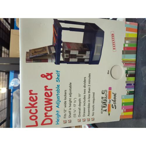Blue 12 Tools for School Locker Drawer and Height Adjustable Shelf. Includes 2 Removable Drawer Dividers. Heavy Duty. Fits 12 Inch Wide Locker (Blue Single Drawer)
