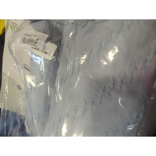 Dynamene Extra Long Shower Curtains, 96 Inch Long Boho Tufted Chevron Striped Fabric Shower Curtains for Bathroom, Tall Minimalist Waterproof Cloth Shower Curtain Set with Hook, Fog Blue, 72x96