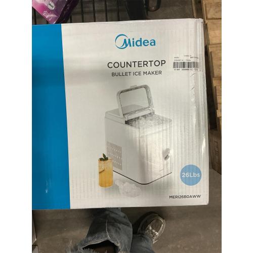 Midea MERI26B1AGY Countertop Bullet-Ice Maker, 8 Ice Bullets Ready in 6 Minutes, 26lbs/24H, Self-Cleaning Function with Ice Scoop and Basket for Home/Office/RV