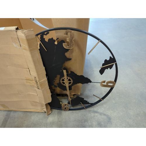 30 Inch Large Modern Decorative Metal World Map Wall Clocks Giant Extra Vintage Gold Arabic Numeral Oversized Wall Clock for Living Room,Office,Dining Room,Entryway,Fireplace