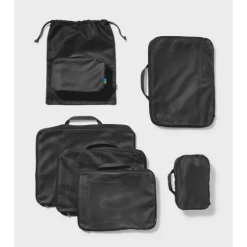 7pc Packing Cube Set with Compression - Open Story™ Black: Travel Organizer, Solid Pattern, Zipper Closure