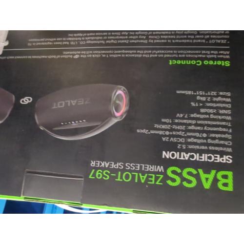 Black ZEALOT S97 80W high-power wireless speaker, with a built-in 16000mAh battery and RGB lighting, is compatible with memory card /USB/UAX/TWS stereo speakers and subwoofer hands-free calls