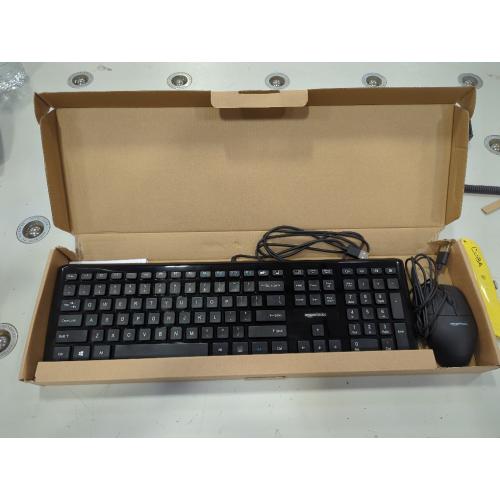 Black Amazon Basics Wired Keyboard and Mouse Bundle, Full-Sized, QWERTY Layout, Black