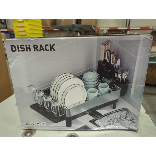 Dish Drying Rack, 304 Stainless Steel Dish Racks for Kitchen Counter, Dish Drainers with Automatic Drainage, Utensil Holder & Cups Holder, Space Saving Kitchen Organizer, Black