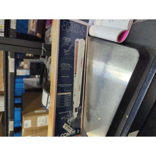 Conair Double Ceramic Flat Iron, 1-Inch Flat Iron Hair Straightener, Five Heat Settings, Extra Long Floating Plates, White