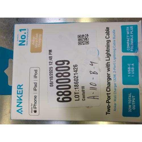 Anker 2-Port 33W Wall Charger with 6' Lightning to USB-C Cable - White