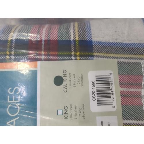 Comfort Spaces Cotton Flannel Sheets Cal King Size, Ultra Soft Flannel Sheet Set with 14 Elastic Pocket Fits up to 16 Mattress, Plain Print Warm Flannel Bedding, Scottish Plaid Red 4 Piece