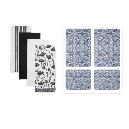 Set of 3 Pack Multi Purpose Drying Mats Blue NEW 2- 20x30 & 2-15x20. & Core Home 8-Piece Terry Kitchen Towel Set (18 x 28)