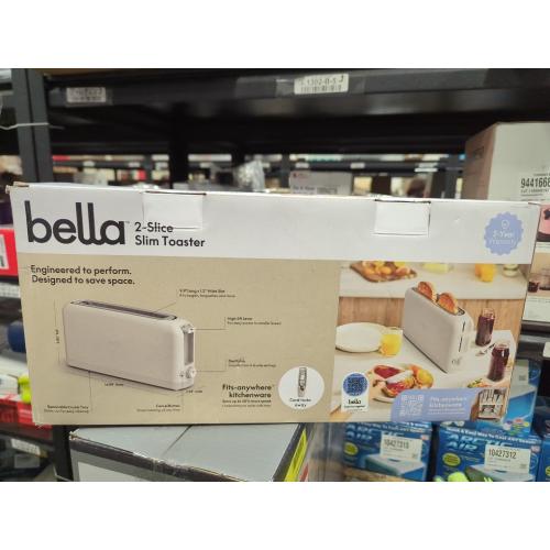 bella 2 Slice Slim Toaster, Fits-anywhere  Kitchenware, 6 Setting Shade Control with Reheat & Cancel Buttons, Fits sourdough, 10  Long Slot, Anti Jam & Auto Shutoff, 900 Watt, Oatmilk