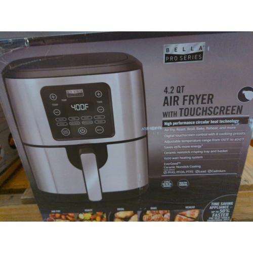 Silver and Black Bella PRO - 4.2-qt. Touchscreen Air Fryer - Stainless Steel