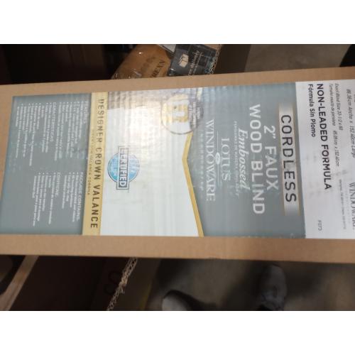 Lotus & Windoware Cordless 2 Faux Wood Room Darkening Horizontal Blind, 34 W x 60 L, Bright White, Embossed