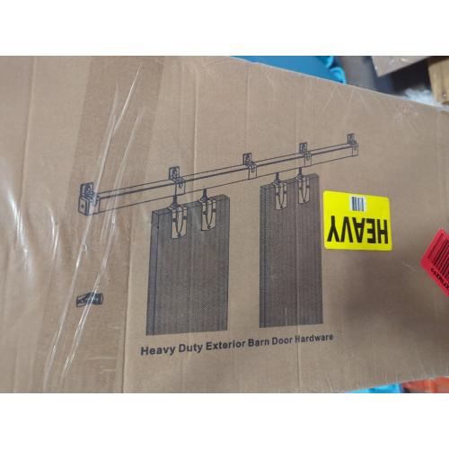 144/12FT Double Barn Door Hardware Kit Box Rail, Exterior Barn Door Hardware Kit Wall Mount, Heavy Duty Aluminium Alloy Track (No Panel)