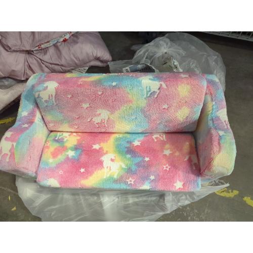 Elevon Wider Seating Toddler Couch, 2-in-1 Sofa Soft Chair for Boys Girls, Flip Open Convertible Sleeper for Playroom, Glowing Rainbow