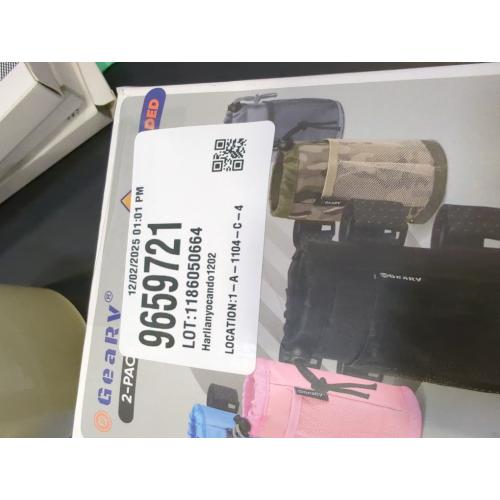 GEARV 2Pack Cup Holder for Bike, Scooter and Wheelchair, Water Bottle Holder for UTV/ATV, Walker, Golf Cart and Beach, Universal Drink Holder Accessories with Net Pocket and Cord Lock (Black)