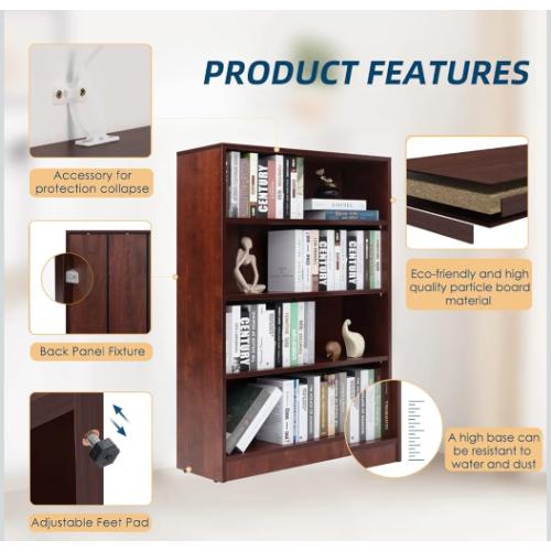 Farini Cherry Bookshelf for Bedroom 4 Shelf Office Bookcase 48 Inches Tall Modern Wood Bookshelf for Living Room 4 Tier Wide Manga Bookshelf Library Bookcase