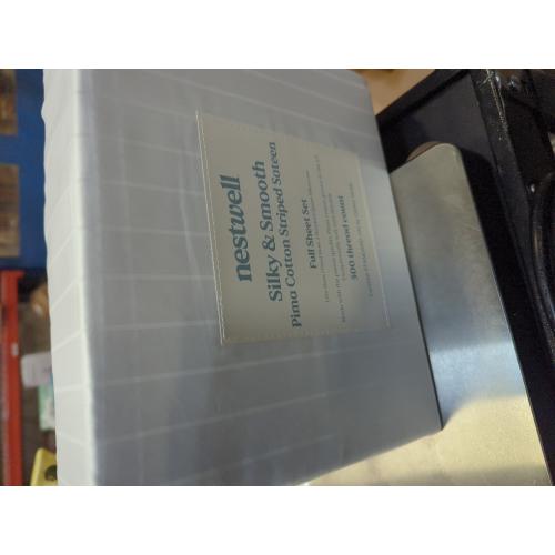 Nestwell Pima Cotton 500-Thread-Count Full Sheet Set in White Stripe