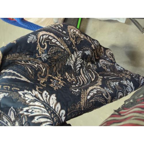 WONGS BEDDING Boho Quilt Set Queen,Black Paisley Floral Pattern Bedspread Coverlet Set with 2 Pillowcases,3 Piece Lightweight Microfiber Bohemian Quilt Bedding Set 96×90