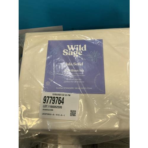 Wild Sage Brushed Cotton Percale 300-Thread-Count Full Sheet Set in Coconut Milk