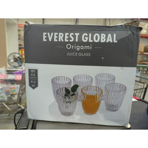 Everest Global Orogami Juice Glasses 9.3 oz. set of 6 from 1500 C Tabletop Stripe Cup Old Fashion Tumbler Antique European Style woman Drinking Water Glassware Whiskey Iced-tea Beverage Milk Soda Coke for Home