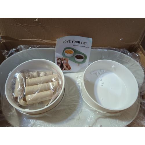 Raised Cat Food and Water Bowl Set - Elevated Ceramic Dishes With Non-Slip Stand and Splash Guard for Small Dogs - 2 x 480 ML (16.2 OZ)