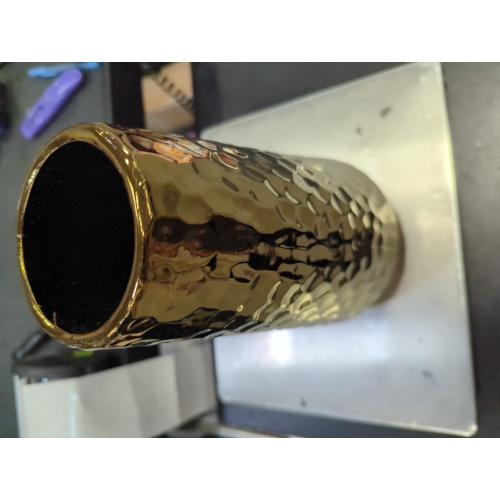 Vase Golden With Ridges With Black Interior