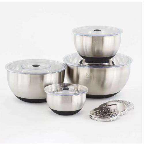 MIU Stainless Steel Mixing Bowls 8 Piece Set with Graters & Lids. NEW.