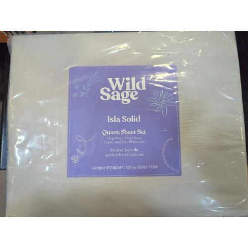 Lunar Queen Size Wild Sage Brushed Cotton Percale 300-Thread-Count Queen Sheet Set in Lunar Rock