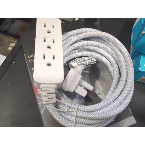 Size 15 ft. 3-Outlet Designer Pro Extension Cord Surge Protector, White/Gray