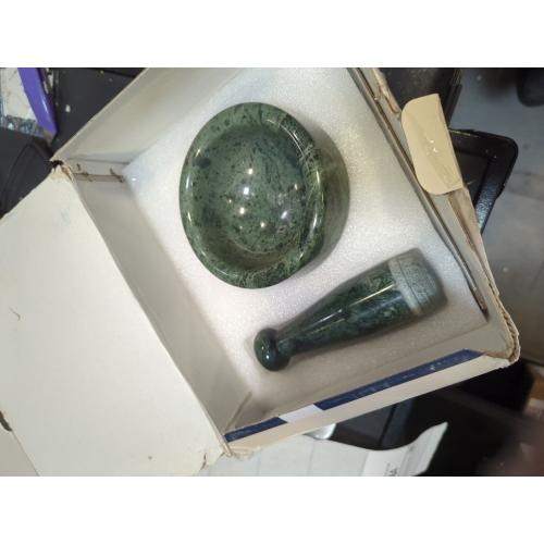 Mortar Pestle Marble Set Grinder Herb Spice Stone Natural Green Pill Crusher HD5