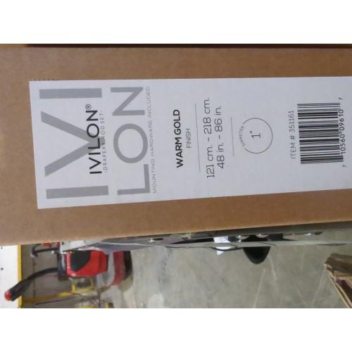 Ivilon Drapery Window Curtain Rod - End Cap Style Design 1 Inch Pole. 48 to 86 Inch Color Warm Gold