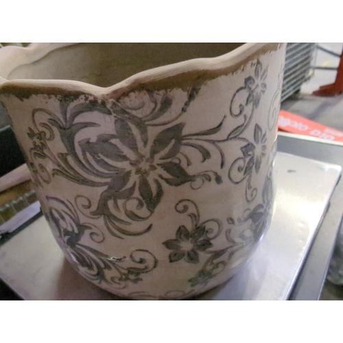 Nearly Natural  Tuscan Ceramic Gray Scroll Planter