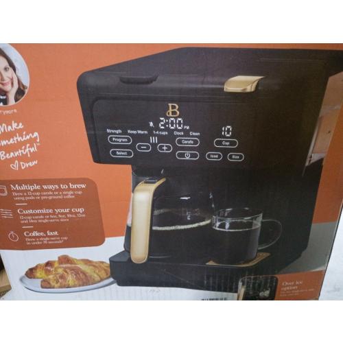 Beauti Multi Brew 12 Cup Programmable Drip & Single Serve Coffee Maker, Versatile Brewing (6oz, 8oz, 10oz, 12oz, 14oz), Pods or Ground, Over Ice option, Keep Warm mode (Black) ( little damage)