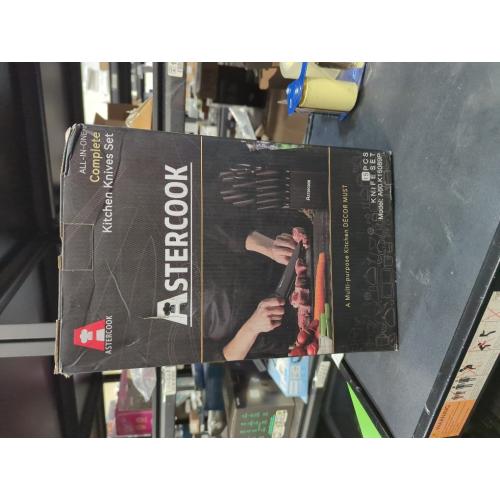 Astercook Knife Set, Kitchen Knife Set with Built-in Sharpener Block, Dishwasher Safe, 15 Pieces German Stainless Steel Knife Block Set, Black