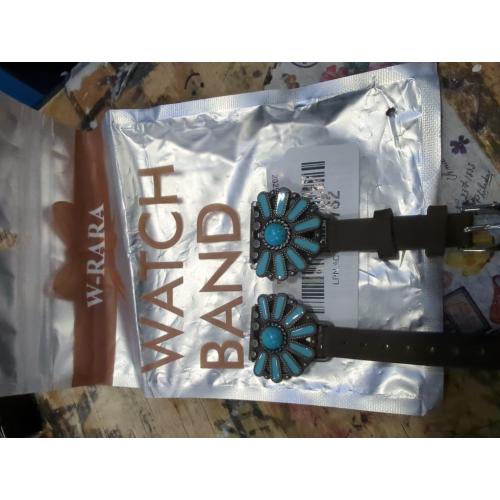 W-RARA Leather Band Compatible with Apple Watch Band Women 38/40/41/42/44/45/46/49mm, Boho Western Vintage Turquoise Ethnic Antique Style Strap for iWatch Series Ultra 2 SE 11 10 9 8 7 6 5 4 3 2 1