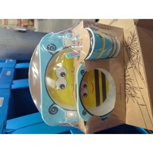 Green Bamboo Fibre Children Tableware Set with Lovely Cartoon Pattern (Bee) Blue