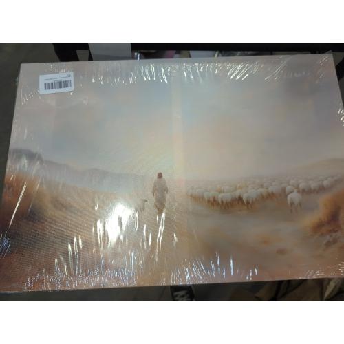 Jesus Leaves the 99 Wall Art Jesus Sheep pictures Wall Decor The Lost Lamb Poster Print Christian Landscape Painting Artwork for Gallery Church Home Decoration 24x16in Canvas