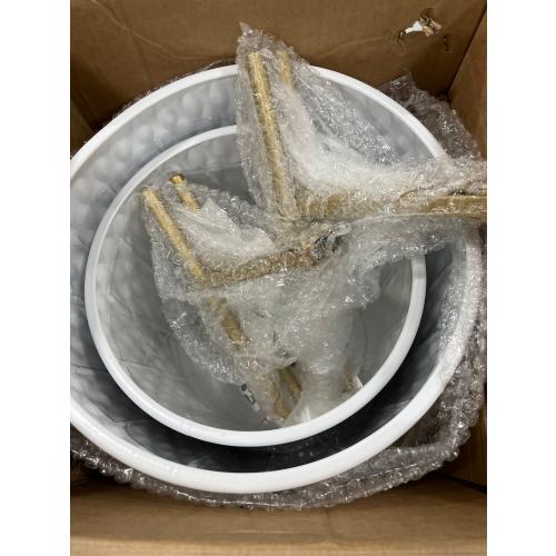 ARNIS Plants Pots with Stand,Set of 2 Flower Pots, Unique Mid Century Decorative Metal Flower Pots with Drainage,10.5&12.25 Inch, Grey and White