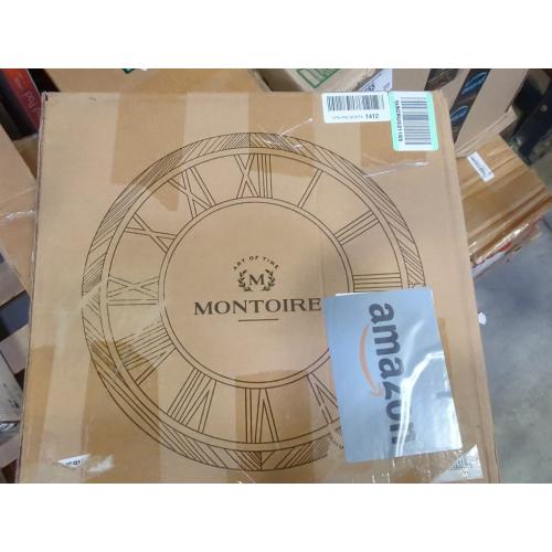 Montoire 24 Inch Wooden Farmhouse Wall Clock, Extra Large for Living Room Decor - Big Rustic Wood Large Round Wall Clock 24 Inches or Larger, Battery Operated with Decorative Roman Numerals