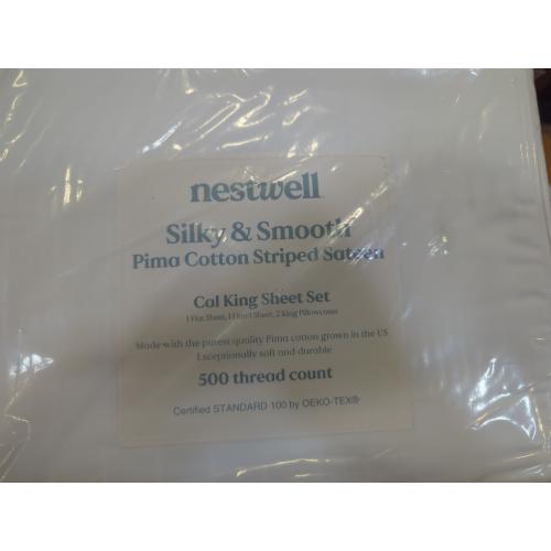 Bright White Stripe Cali King Size Nestwell Pima Cotton 500-Thread-Count California King Sheet Set in White Stripe