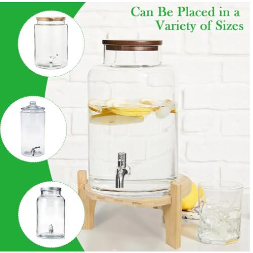 Large glass drink dispenser with wooden lid does not come with wooden stand