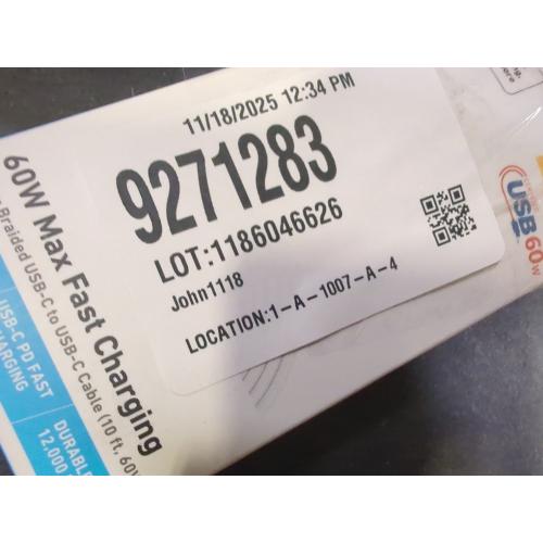 Size 10 ft Anker 60W Braided USB-C to USB-C Cable (10 ft)White