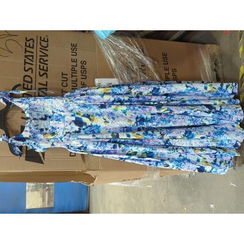 Blue Medium Women Floral Print Square Collar Lace-up Sling Long Backless Hollow Boho Hem Maxi Dress