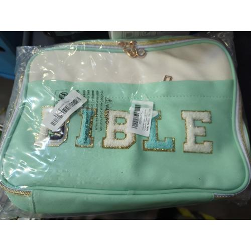 Bible Cover Case for Women, Large Chenille Letter Bible Carrying Case with Shoulder Strap, Church Bible Tote Bag for Woman Lady Teen Grils, Bible Totes for Bible Study Accessories-Green
