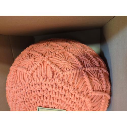 Orange 20x14 COTTON CRAFT Macrame Braided Pouf - Knitted Cotton Cord Comfortable Round Dori Pouf - Prefilled Ottoman Footrest Bean Bag - Stuffed Boho Moroccan Accent Seating - Nursery Bedroom Dorm - 20x14 - Orange