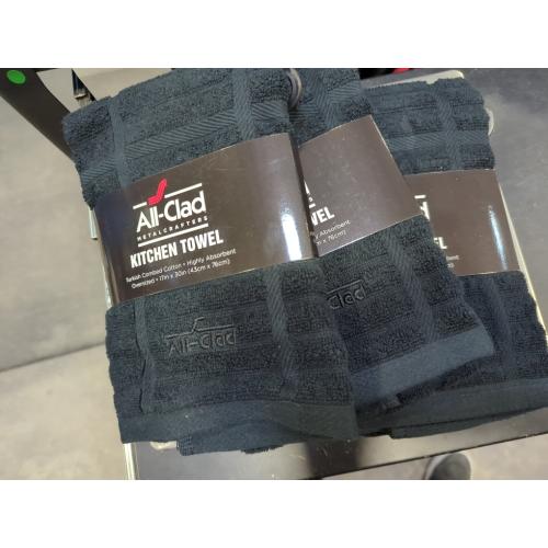 All-Clad Solid Kitchen Towel: Highly Absorbent, Super Soft Long Lasting - 100% Cotton, 17x30 Tea Towel for Cleaning & Drying Dishes, Pans, Glassware, or Countertops, (3-Pack), Black